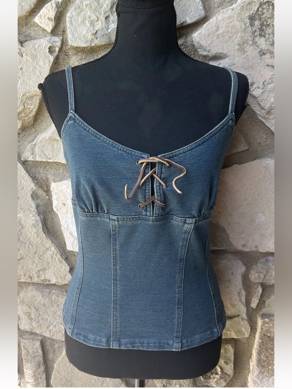 EXPRESS Denim Corset Top S M Blue Bustier Lace Up Spaghetti Strap Y2K Excellent